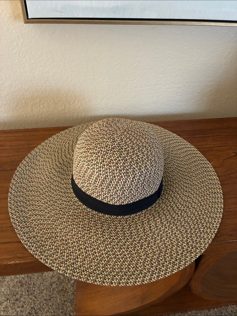 David and Young Natural Straw Wide Brim Hat with Black Band